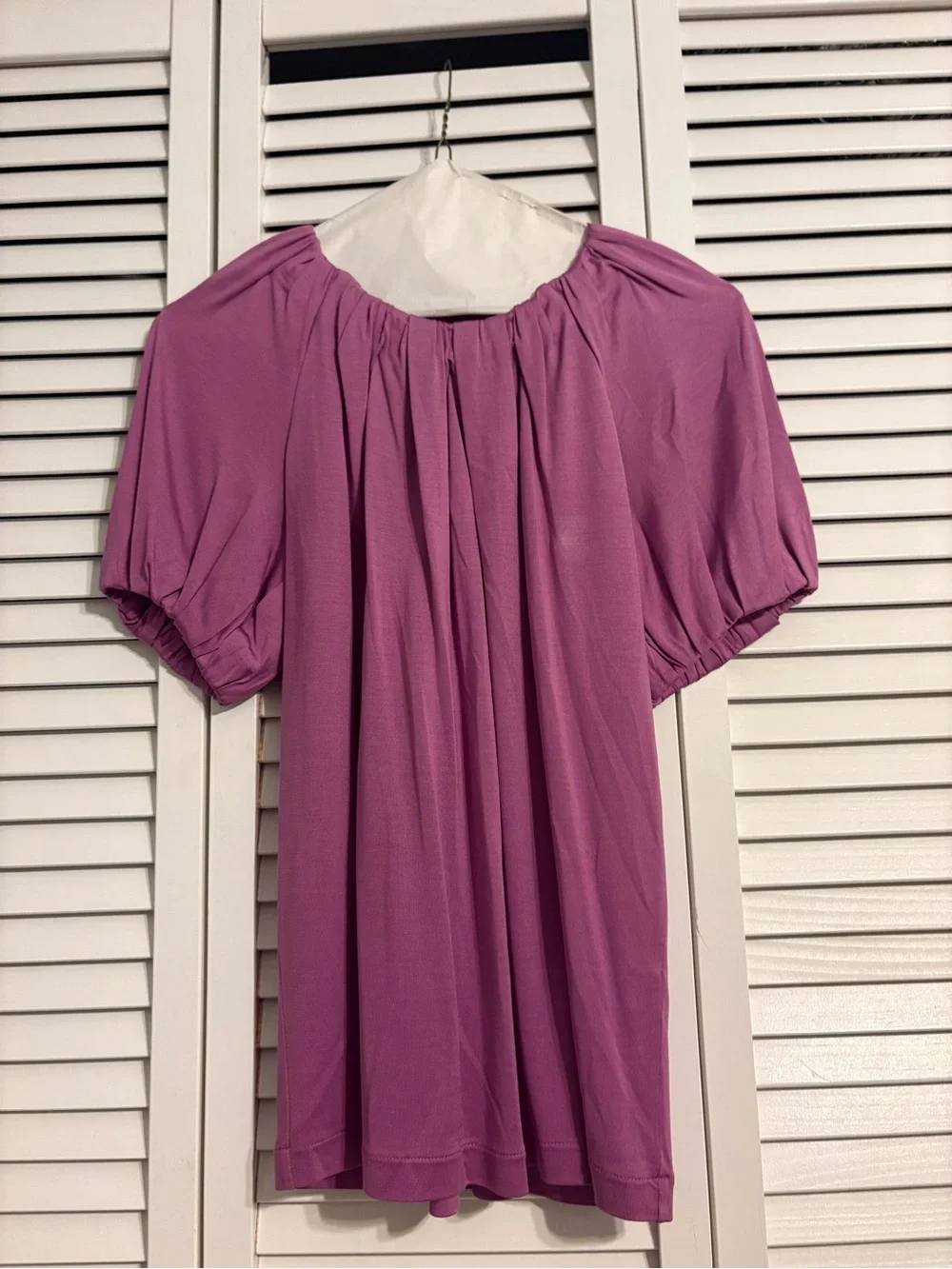 Banana Republic Mauve Gathered Neck Puff-Sleeve Top